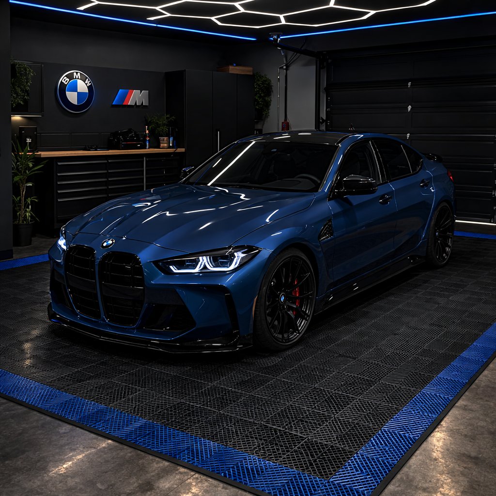 Blue M4 on tiles
